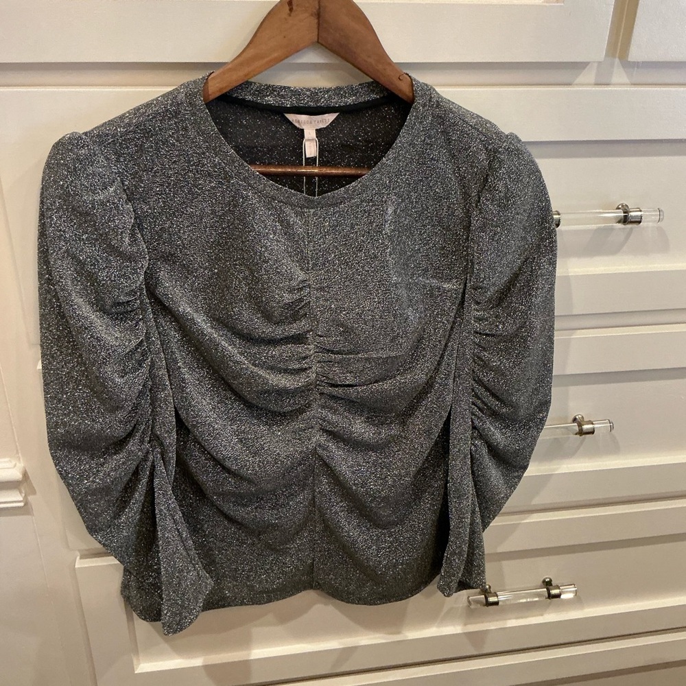 Rebecca Taylor Shimmering Gray/silver Ruched Blouse - Picture 2 of 6